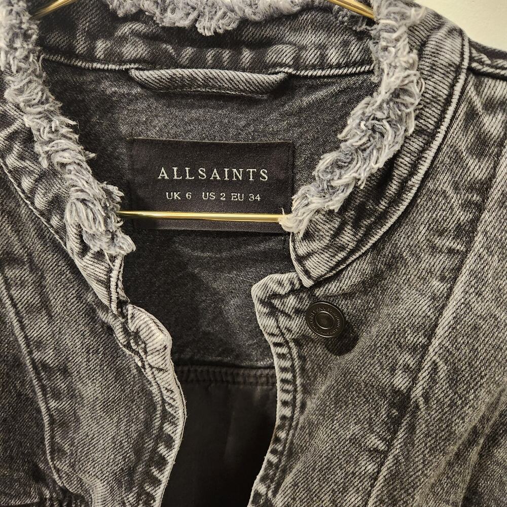 All Saints Bloom oversized logo black denim jacket size 2 - Picture 5 of 6